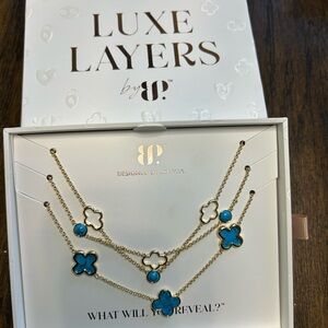 Gold and Blue Clover  Necklace